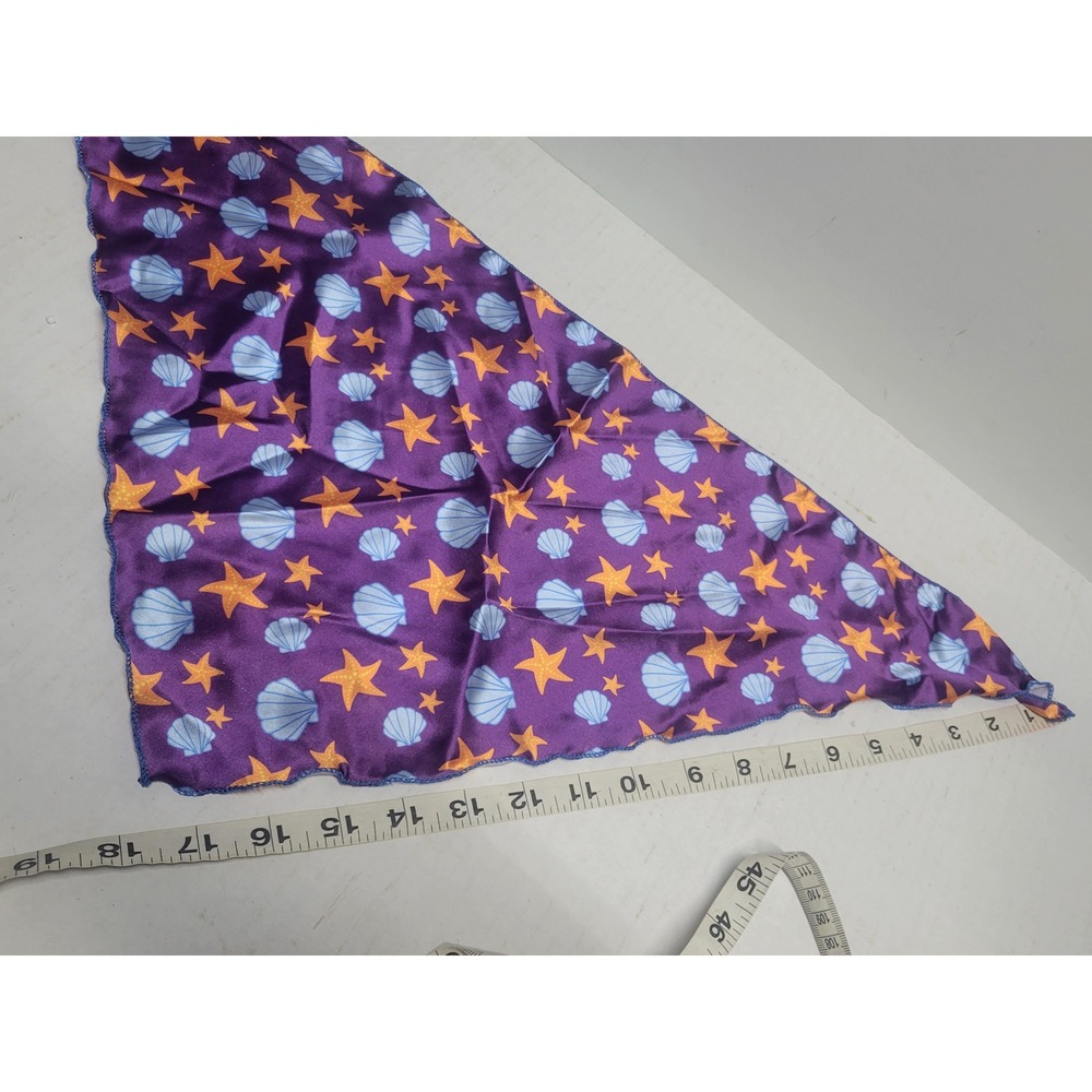 Purple Satin Nautical Seashell Starfish Triangle Bandana Scarf Mermaidcore - Picture 5 of 6
